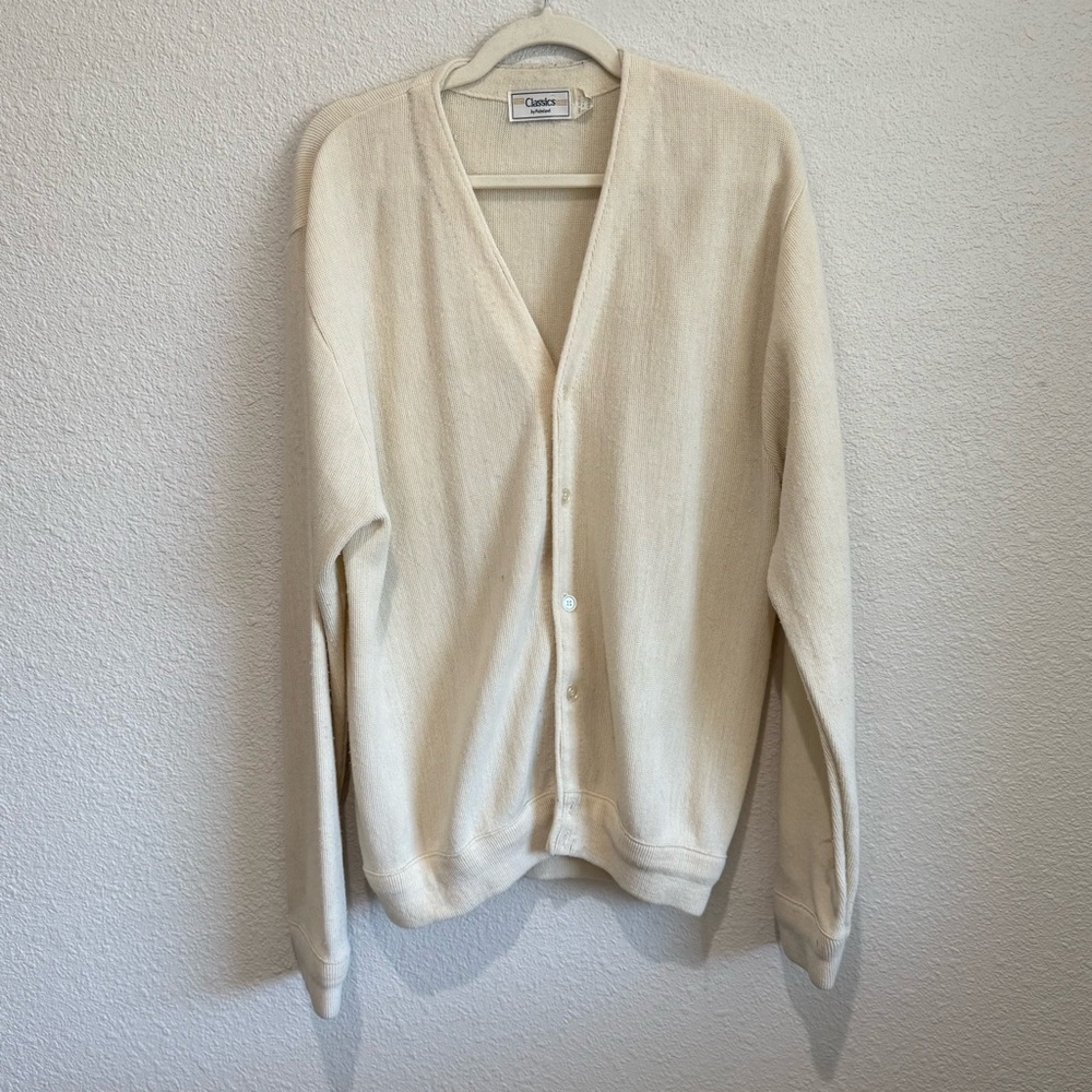 Vintage Classics‎ by Palmland Cream Acrylic Cardigan Sweater USA Men’s L Grandpa